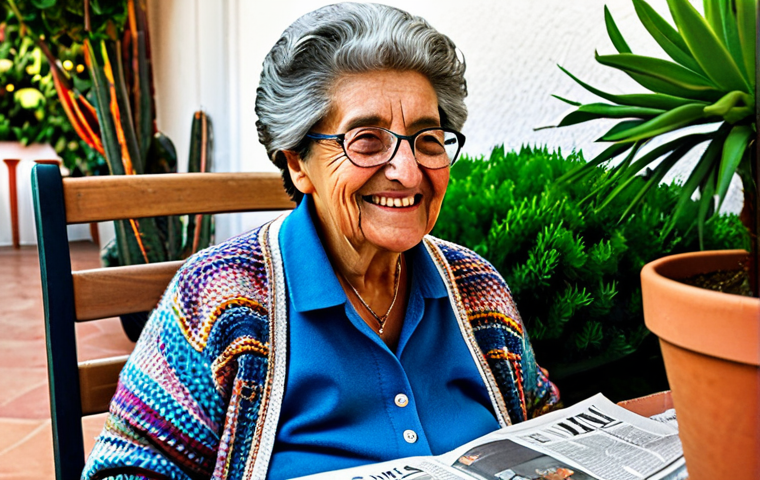 백내장 수술 비교 - **Image Prompt 1: LIO Monofocal - Abuela leyendo el periódico.** "A close-up shot of a smiling abue...