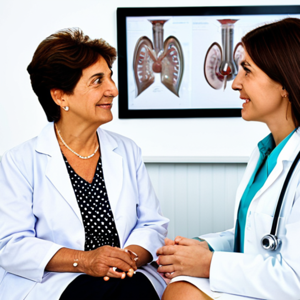 백내장 수술 보험 적용 - Consultation**
"A senior Spanish woman, fully clothed in a modest blouse, sitting in a brightly lit...