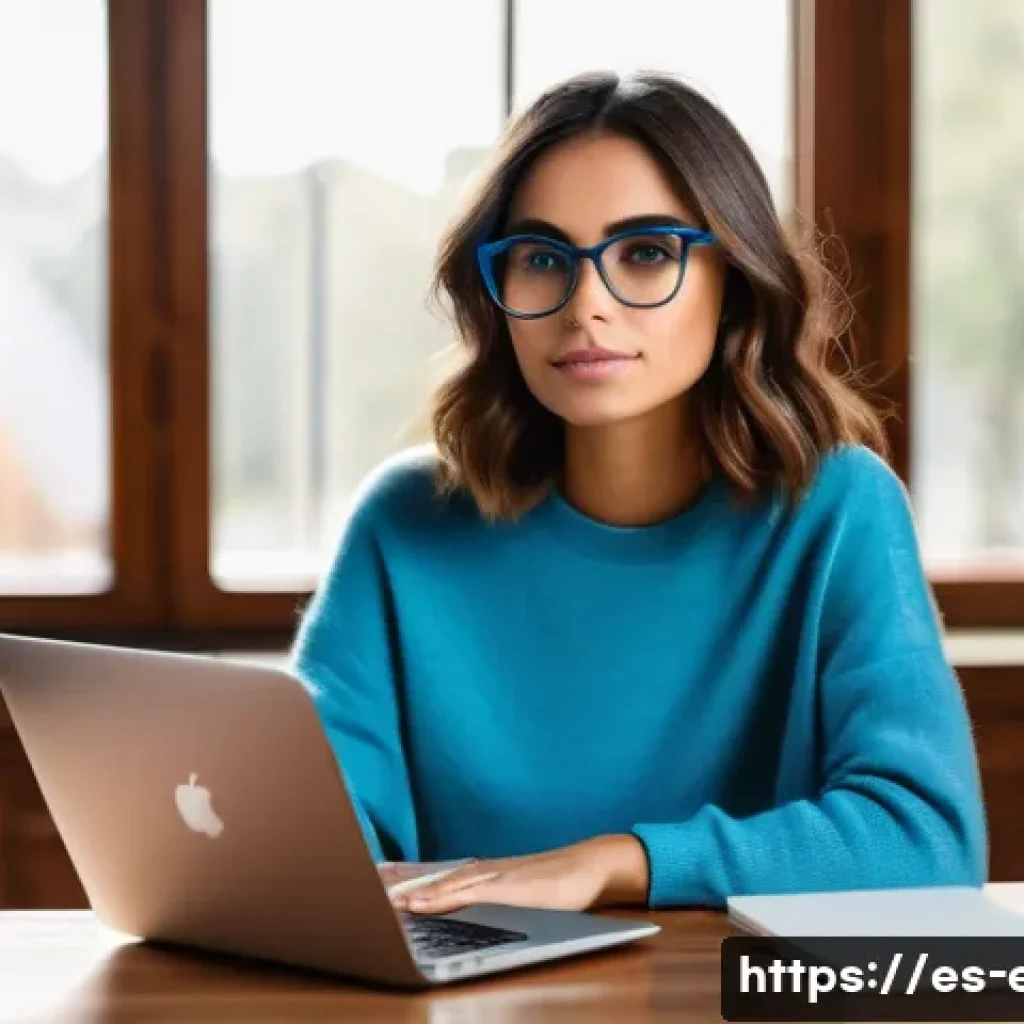 눈 피로 해소 제품 추천 - A stylish young Spanish woman wearing modern blue light blocking glasses with sleek frames, sitting ...