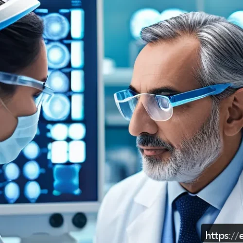 황반변성 최신 약물 - A modern clinical research laboratory scene focused on emerging therapies for macular degeneration: ...